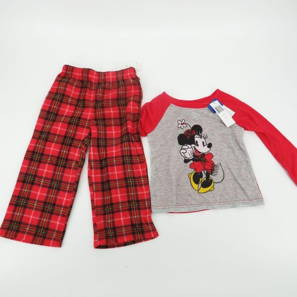 Disney Girls Minnie Mouse 2 Piece Red Gray Pajamas 4T NWT $36 - Picture 1 of 6